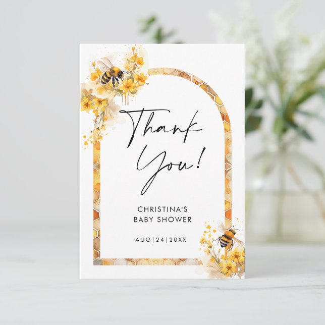Mommy to Bee Honey Wildflower Baby Shower Thank You Card (Standing Front)