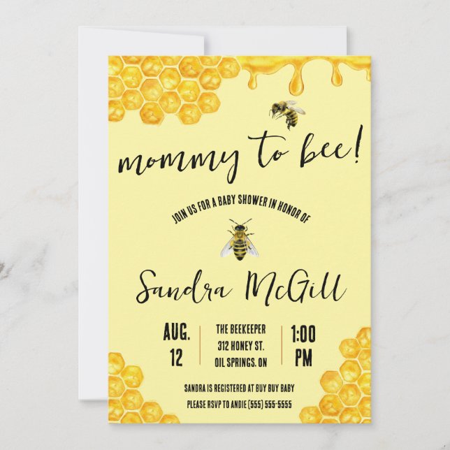 Mommy to Bee!  Honeybee, Honey, Baby Shower Invitation (Front)