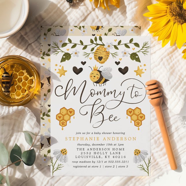 Mommy To Bee Honeycomb Bumblebee Baby Shower Invitation (Creator Uploaded)
