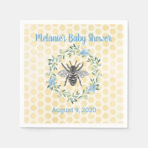 Mommy to bee honeycomb floral wreath yellow blue napkins