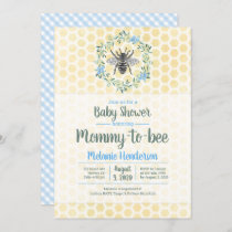 Mommy to bee, honeycomb, gingham, boy baby shower invitation