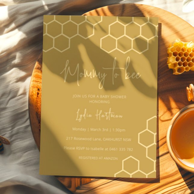 Mommy To Bee Honeycomb Golden Beige Baby Shower Invitation (Creator Uploaded)