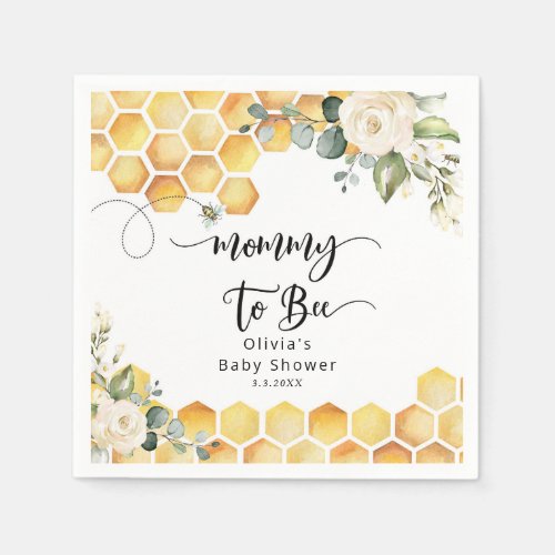 Mommy to bee honeycombs floral baby shower napkins