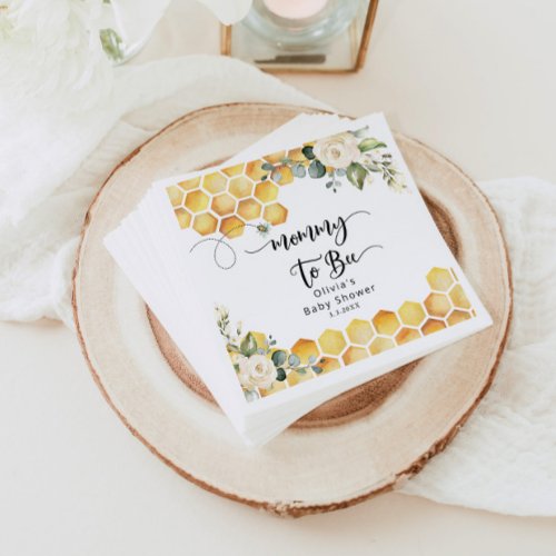 Mommy to bee honeycombs floral baby shower napkins