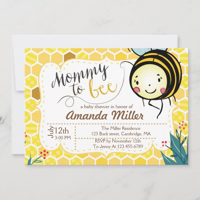 Mommy to Bee Invitation - Bee Baby Shower (Front)