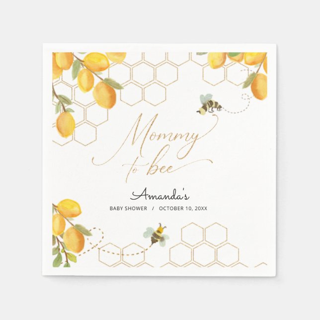 Mommy To Bee Lemons Glitter Honeycomb Baby Shower Napkins (Front)