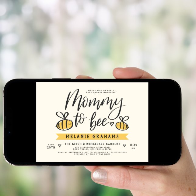 Mommy To Bee Lettering & Honeycomb Baby Shower Invitation (Front Digital)