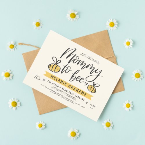 Mommy To Bee Lettering  Honeycomb Baby Shower Invitation