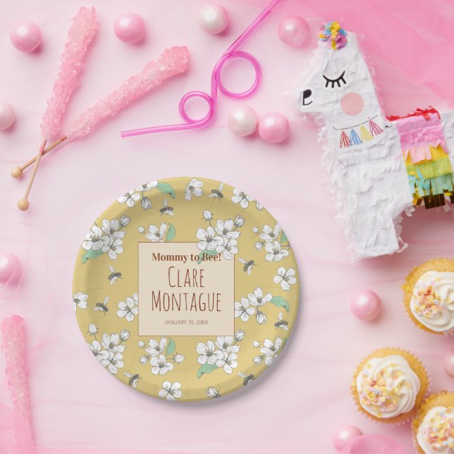 Mommy to Bee Modern Baby Shower Paper Plates (Party)