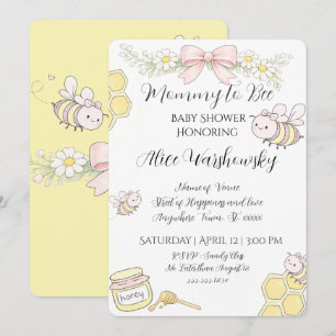 Mommy to Bee pink bow girls baby shower invitation