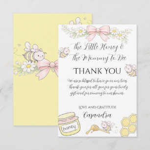 Mommy to Bee pink bow girls baby shower thank you Card