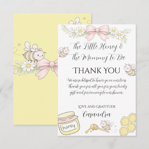 Mommy to Bee pink bow girls baby shower thank you  Card