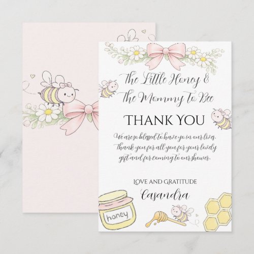 Mommy to Bee pink bow girls baby shower thank you  Card