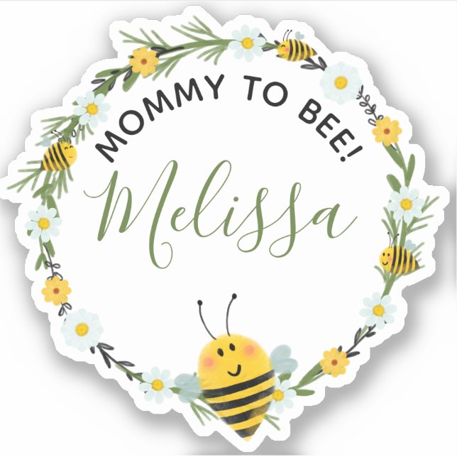 Mommy to Bee Pretty Watercolor Bee Baby Shower Sticker (Front)