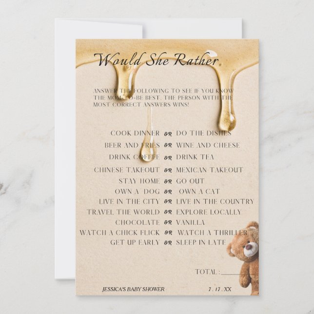 Mommy To Bee Shower Invite Would She Rather (Front)