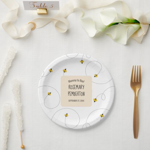 Mommy to Bee Simple White Baby Shower Paper Plates