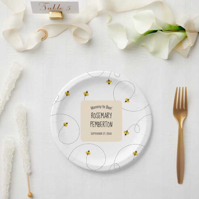 Mommy to Bee Simple White Baby Shower Paper Plates (Wedding)
