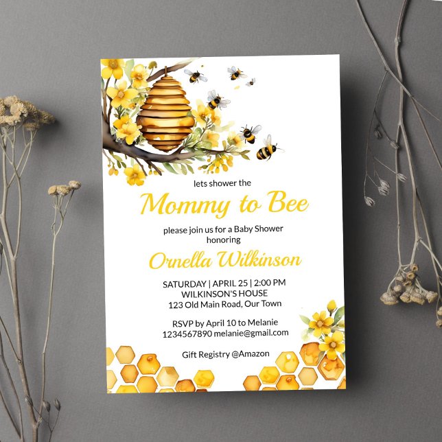 Mommy to bee spring bee baby shower template (Mommy to bee spring bee baby shower template invitation digital download beehive yellow flowers)