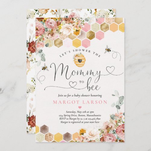 Mommy To Bee Spring Boho Wildflower Baby Shower Invitation