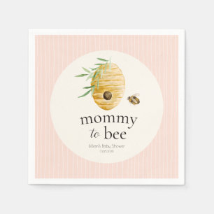 Mommy To Bee Striped Blush Pink Girl Baby Shower  Napkins