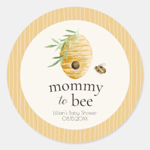 Mommy To Bee Striped Yellow Honey Bee Baby Shower Classic Round Sticker