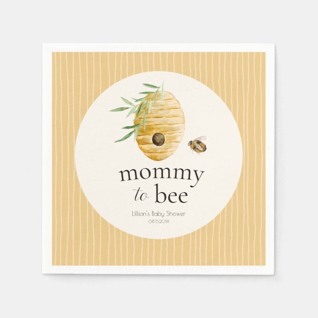 Mommy To Bee Striped Yellow Honey Bee Baby Shower  Napkins (Front)