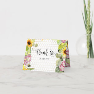 Mommy to Bee Sunflower Pink Hydrangeas Letterpress Thank You Card