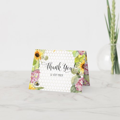 Mommy to Bee Sunflower Pink Hydrangeas  Thank You Card