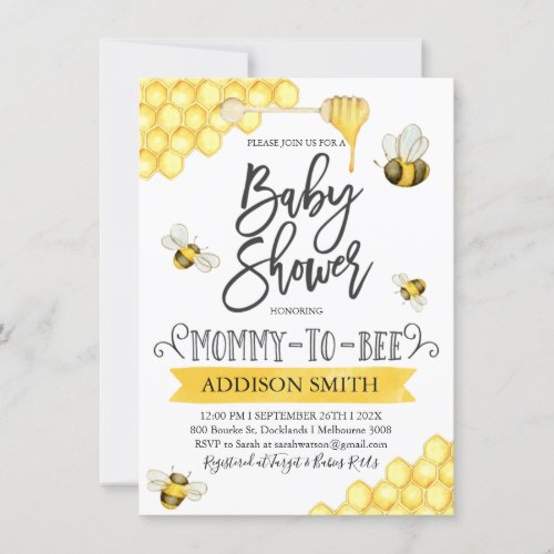 Mommy To Bee Themed Baby Shower Invitation