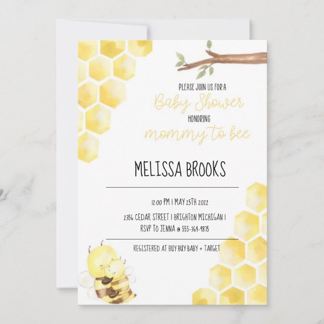 Mommy To Bee Themed Baby Shower Invitation (Front)