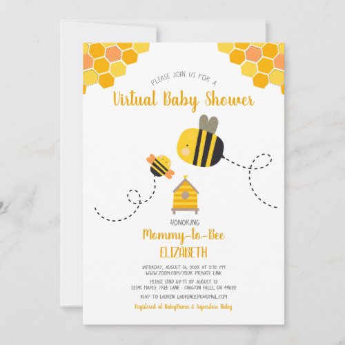 Mommy to Bee Virtual Sweet Cute Kawaii Baby Shower Invitation