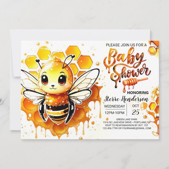 Mommy to Bee Watercolor Baby Shower Invitation (Front)