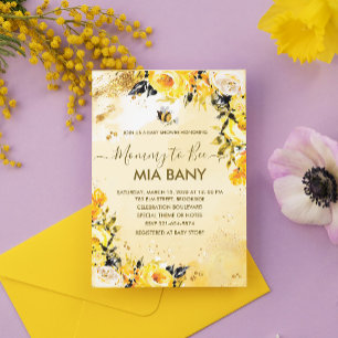 Mommy to Bee Watercolor Floral Funny Baby Shower Invitation