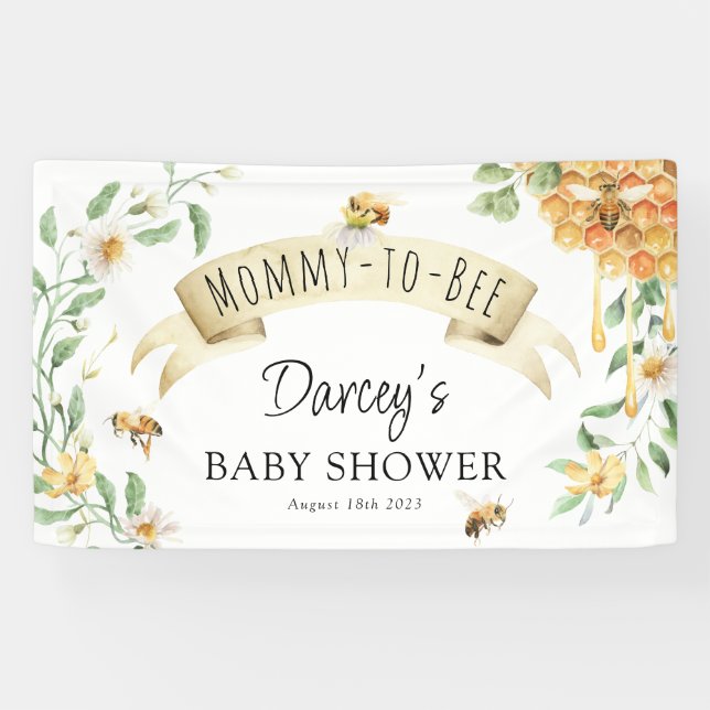 Mommy-to-Bee Watercolor Honey Elegant Baby Shower  Banner (Horizontal)