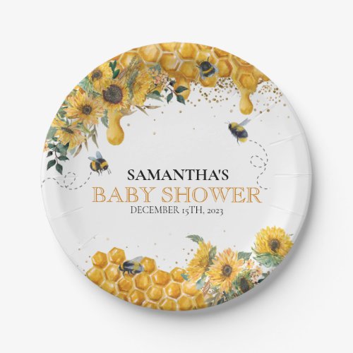 Mommy To Bee Watercolor Sunflower Honey  Paper Plates
