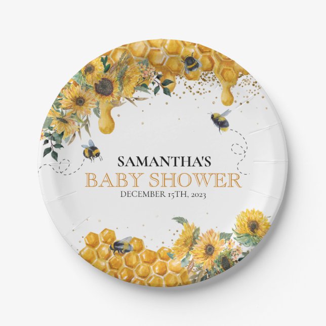 Mommy To Bee Watercolor Sunflower Honey  Paper Plates (Front)