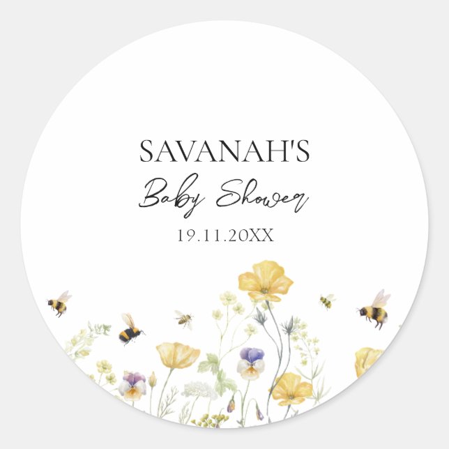 Mommy to Bee Wildflower Baby Shower Classic Round Sticker (Front)