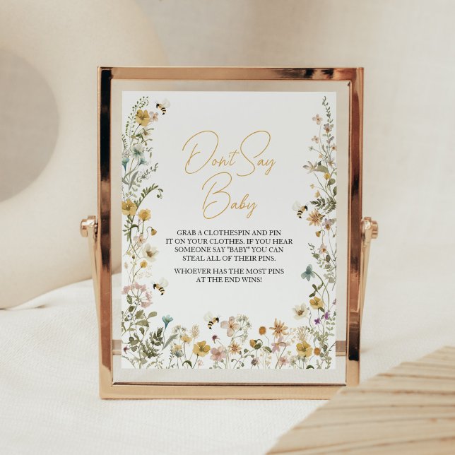 Mommy to Bee Wildflower Baby Shower Don't Say Baby Poster (Mom to Bee Gender Neutral Baby Shower Don't Say Baby Sign)