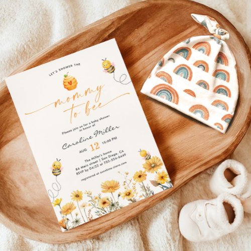 Mommy To Bee Wildflower Baby Shower Honey Bee Invitation