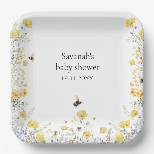 Mommy to Bee Wildflower Baby Shower Paper Plates (Front)