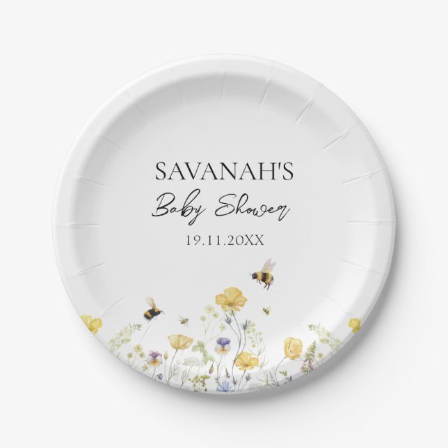 Mommy to Bee Wildflower Baby Shower Paper Plates (Front)