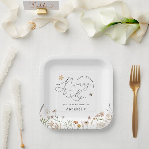 Mommy to bee wildflower baby shower paper plates