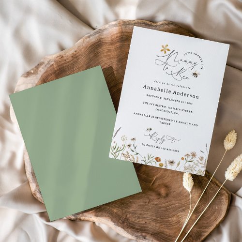 Mommy to bee wildflower baby shower sage green invitation