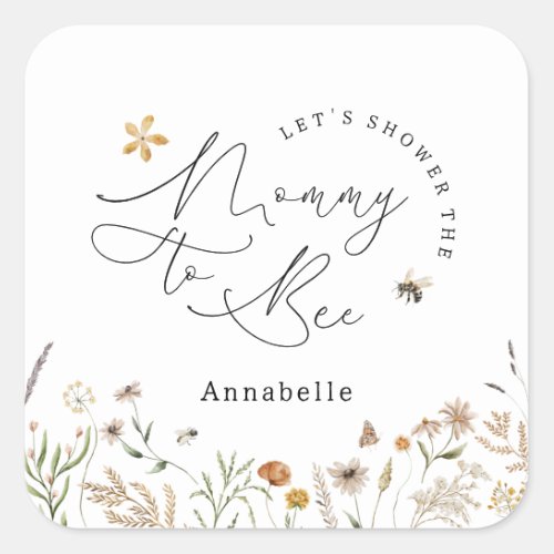 Mommy to bee wildflower baby shower square sticker