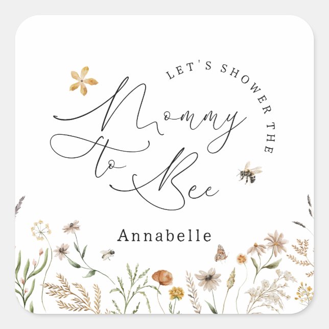 Mommy to bee wildflower baby shower square sticker (Front)