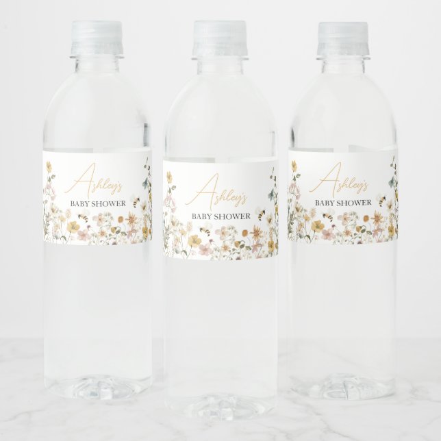 Mommy to Bee Wildflower Baby Shower Water Bottle Label (Bottles)