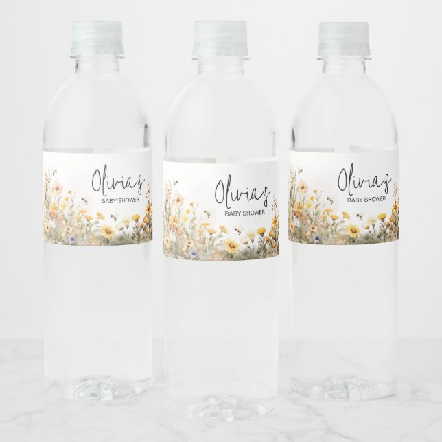 Mommy to Bee Wildflower Baby Shower Water Bottle Label (Bottles)
