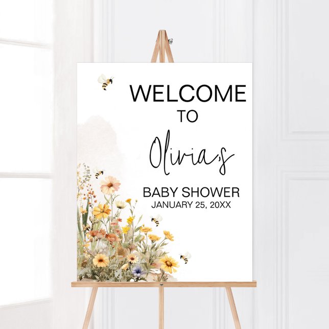 Mommy to Bee Wildflower Baby Shower Welcome Poster (Wildflower Mommy to Bee Baby Shower Welcome Sign)