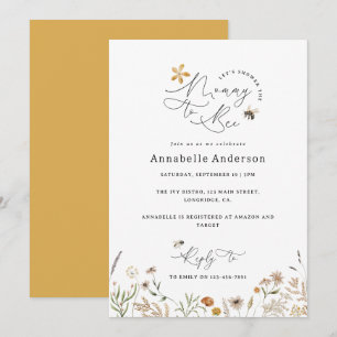 Mommy to bee wildflower baby shower yellow invitation