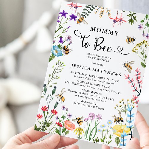 Mommy to_Bee Wildflower  BumbleBee Baby Shower Invitation